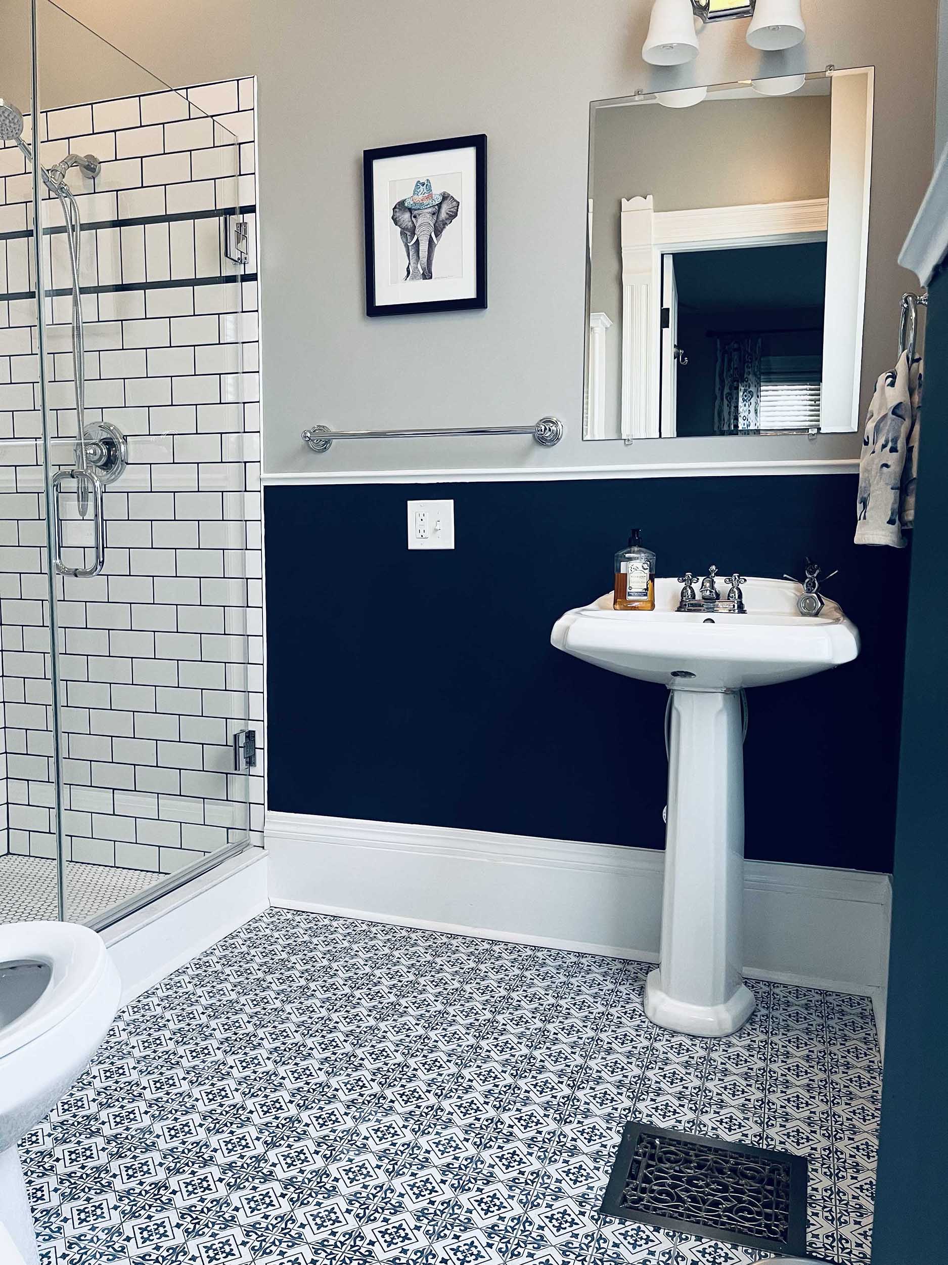 Residential Bathroom Remodel 11426 Home bathroom renovation highlighting detailed tile installation and clean, modern design