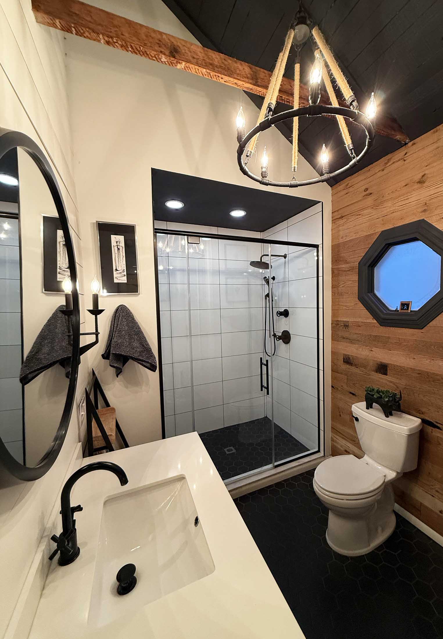 Residential Bathroom Remodel Bright 11526C Completed bathroom renovation with walk-in shower and modern tile finishes